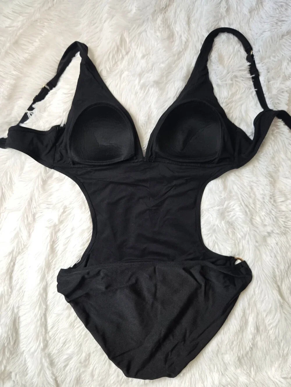 Jennifer Lopez Black Cutout Monokini Swimsuit Size 16 Plunging One Piece